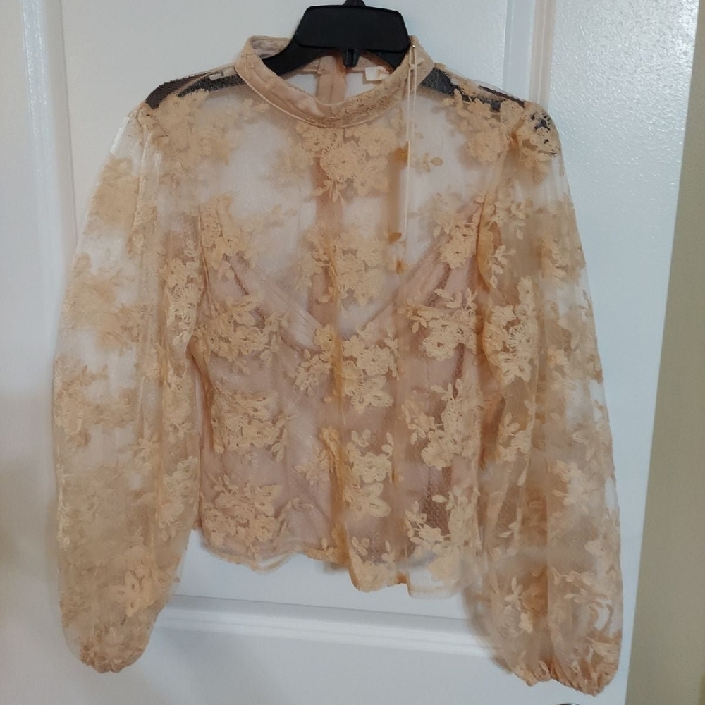 Boutique lace Embroidered Nude Blouse
